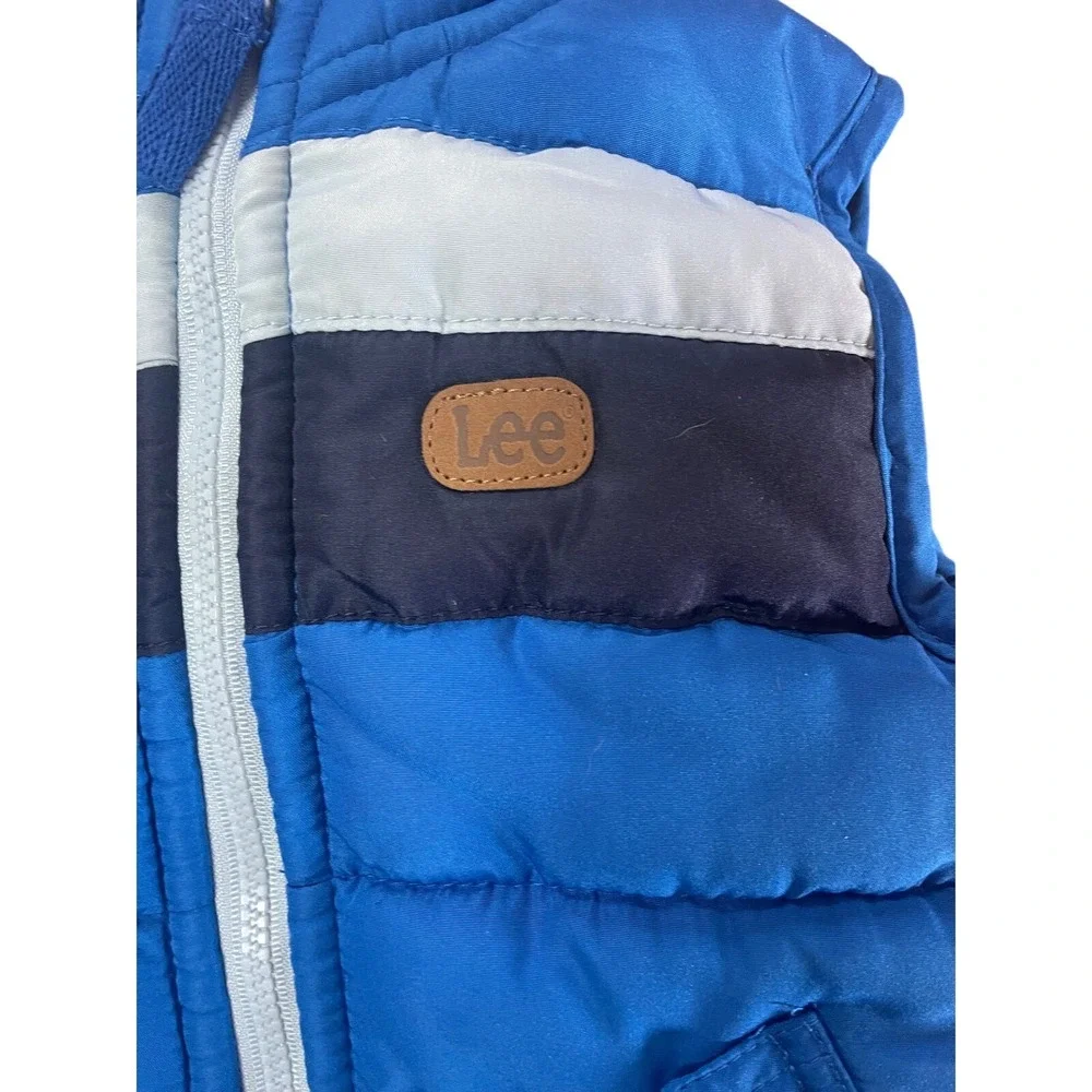 Lee Kids Blue Puffer Vest Tri-Color Stripe Full Zip Quilted Outerwear‎ 12M